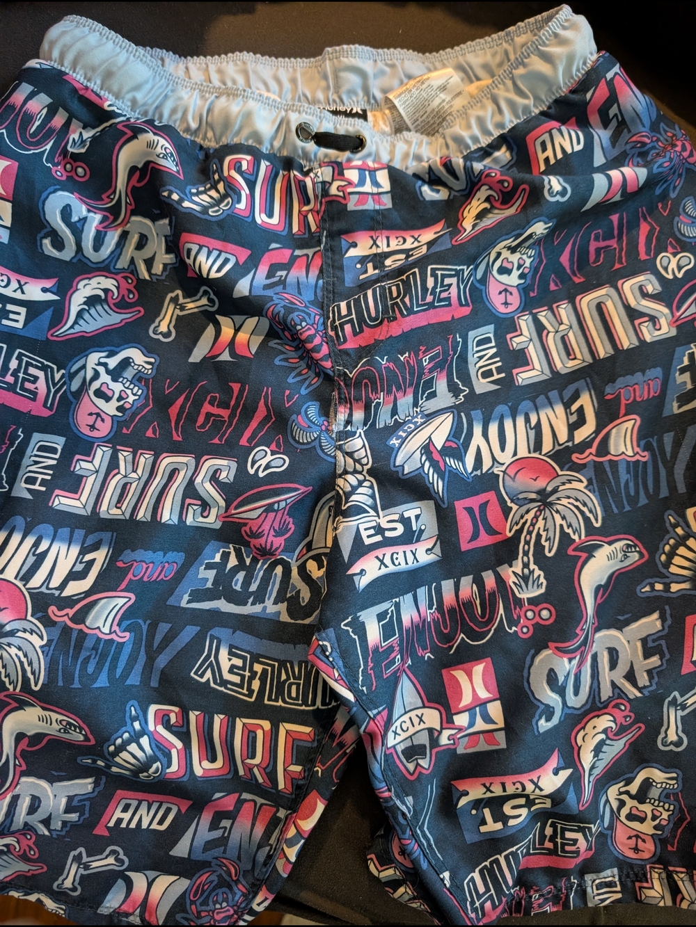 Hurley Y2K Valerian Tattoo Print Swim Trunks Board Shorts Youth XL Women's S